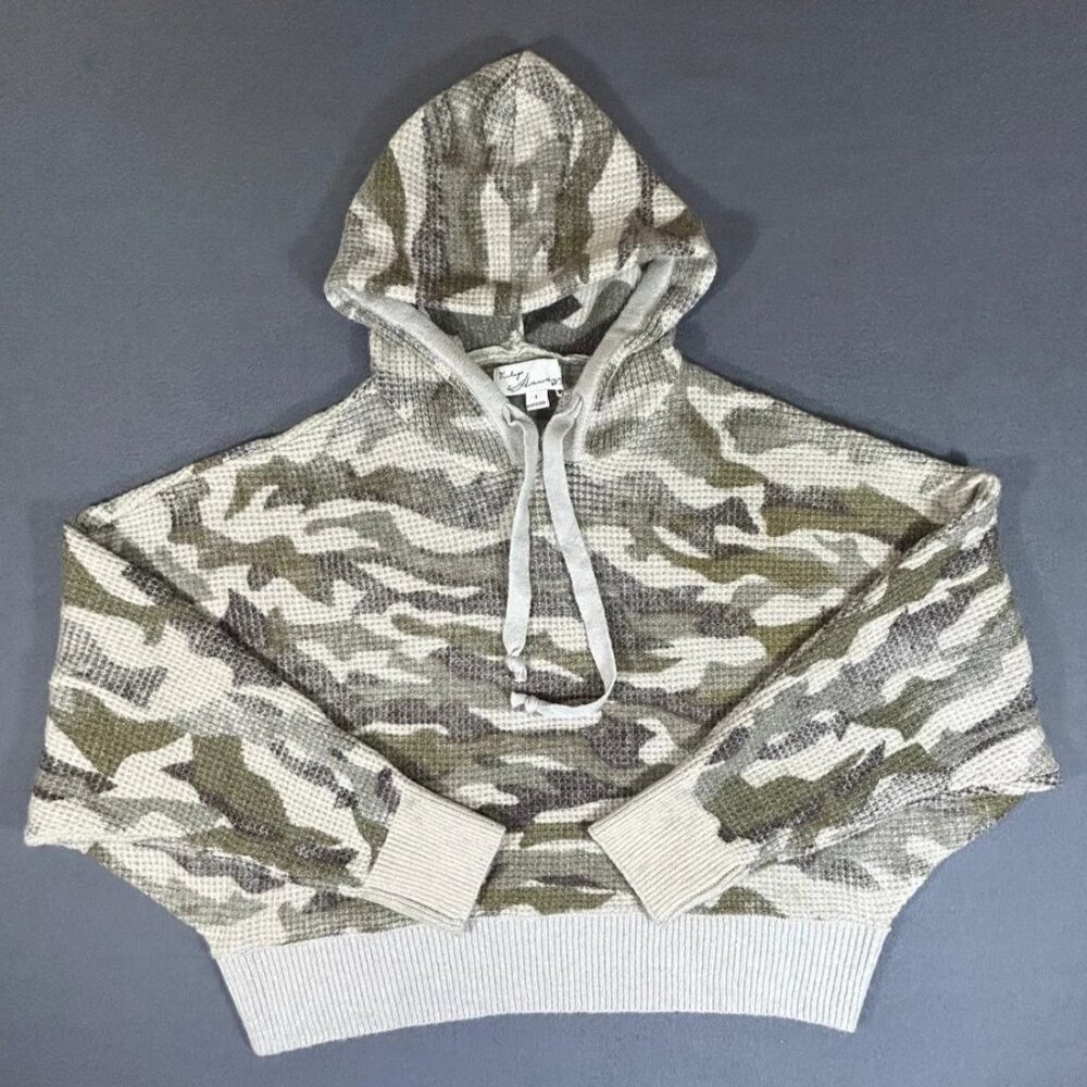 Vintage Havana Women's Gray Beige Camo Hoodie Sweatshirt Loungewear Size S